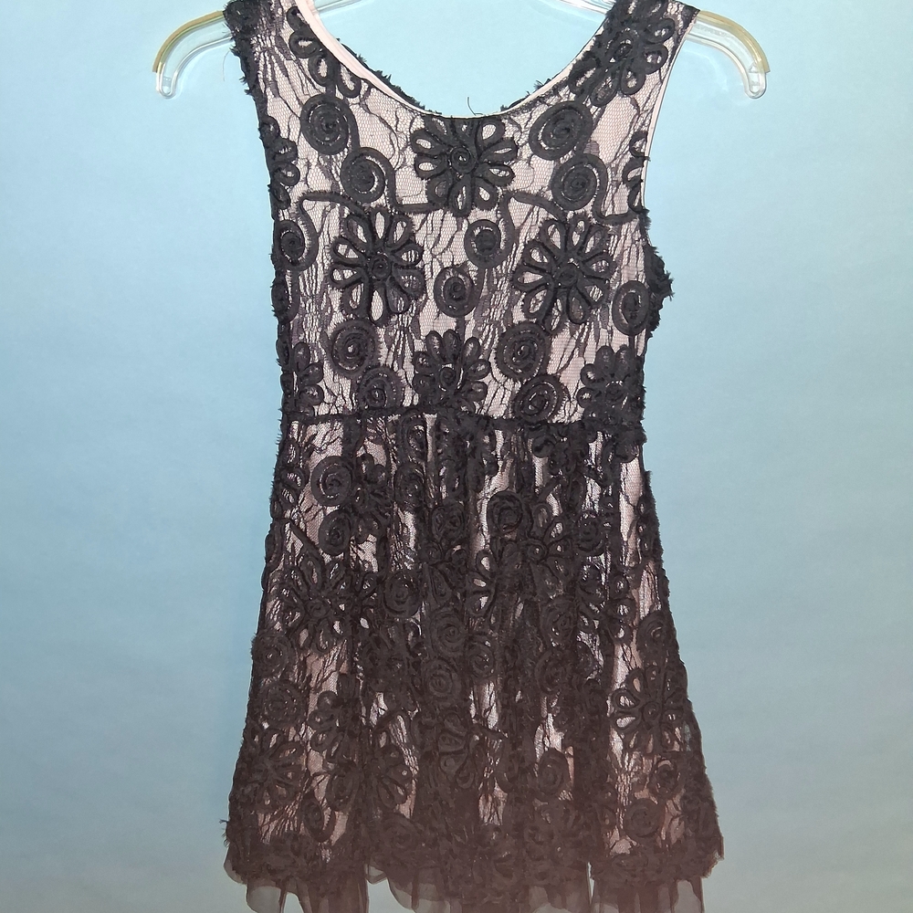 Knitworks Black Lace Overlay with Pink Lining Girls Formal Dress